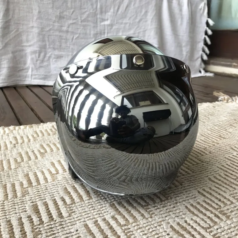 Vintage Open Face Retro Helmet - Spiegel Silber Chrom Motorrad Open Face