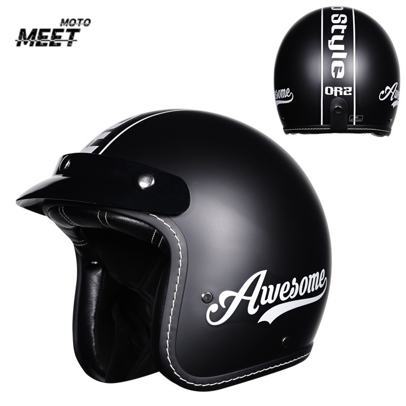 Vintage Open Face Retro Helmet - Unisex Retro 3/4 Offener Motorradhelm, Vintage