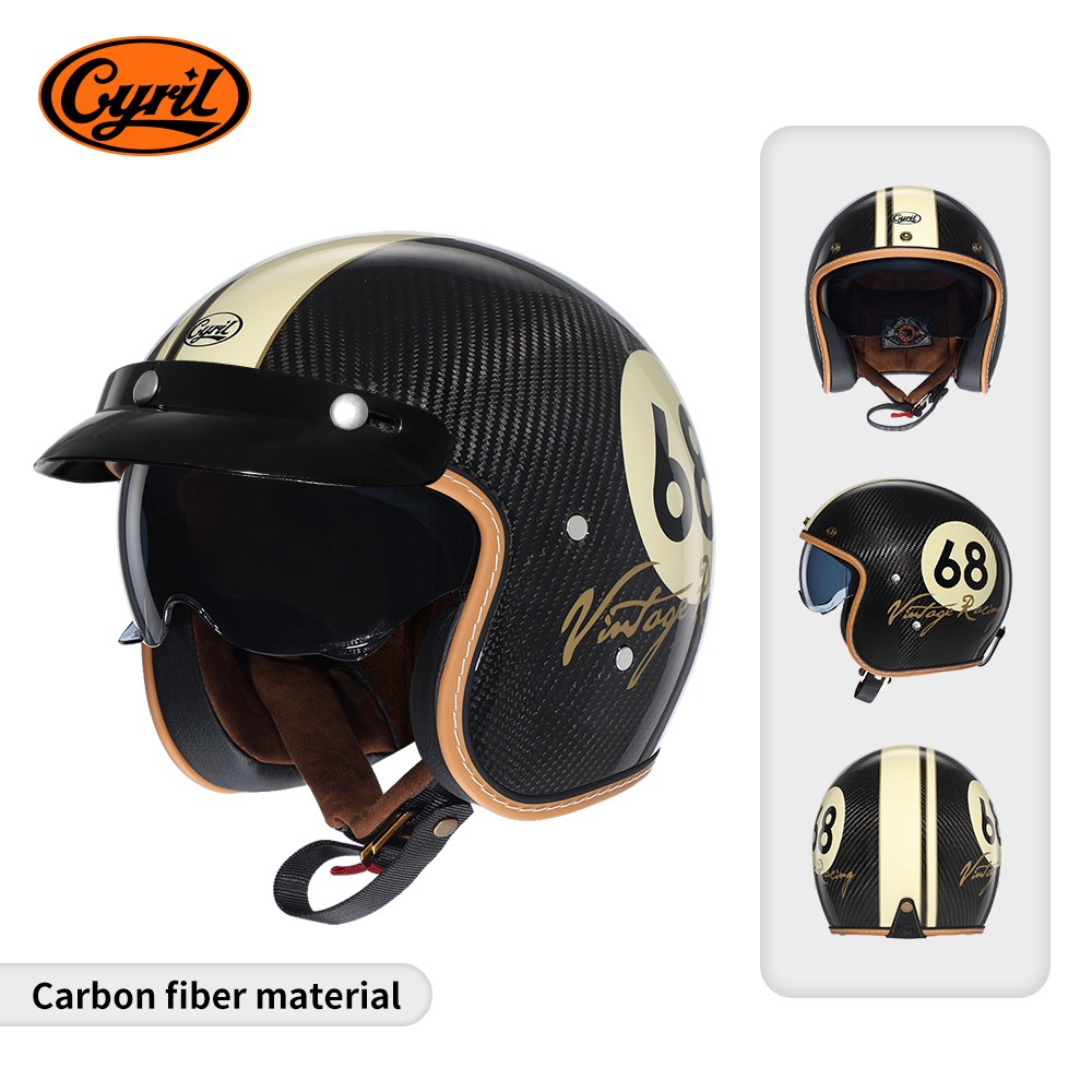 Carbon Fiber Lightweight Motorcycle Helmet - Leichter Carbonfaser Open-Face Motorradhelm Halber Retro