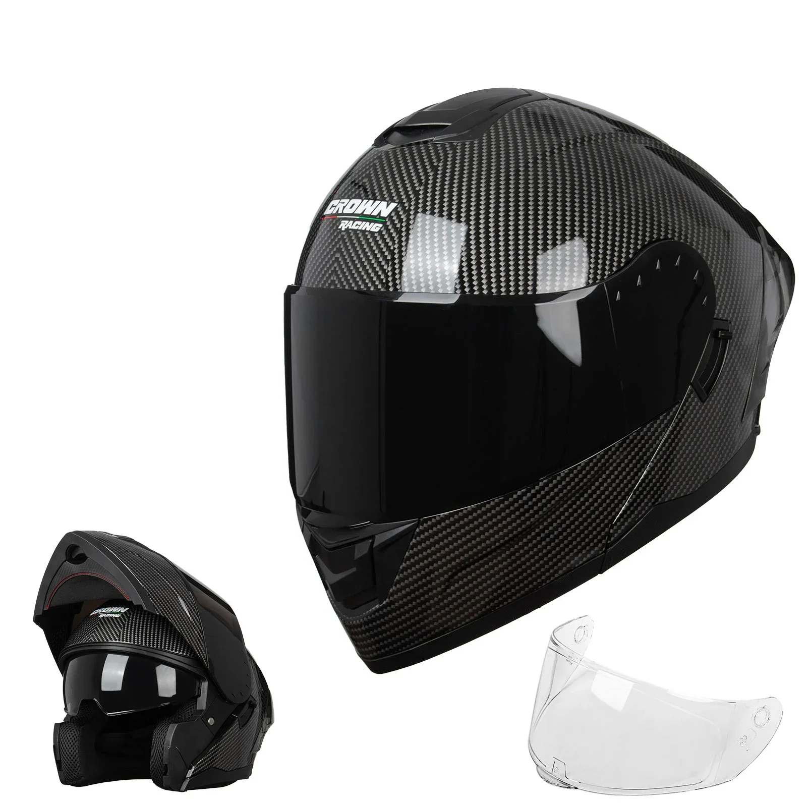 Dual Visor Motorcycle Racing Helmet - Crown Racing FL900 Modularer Motorradhelm, DOT-zertifizierter